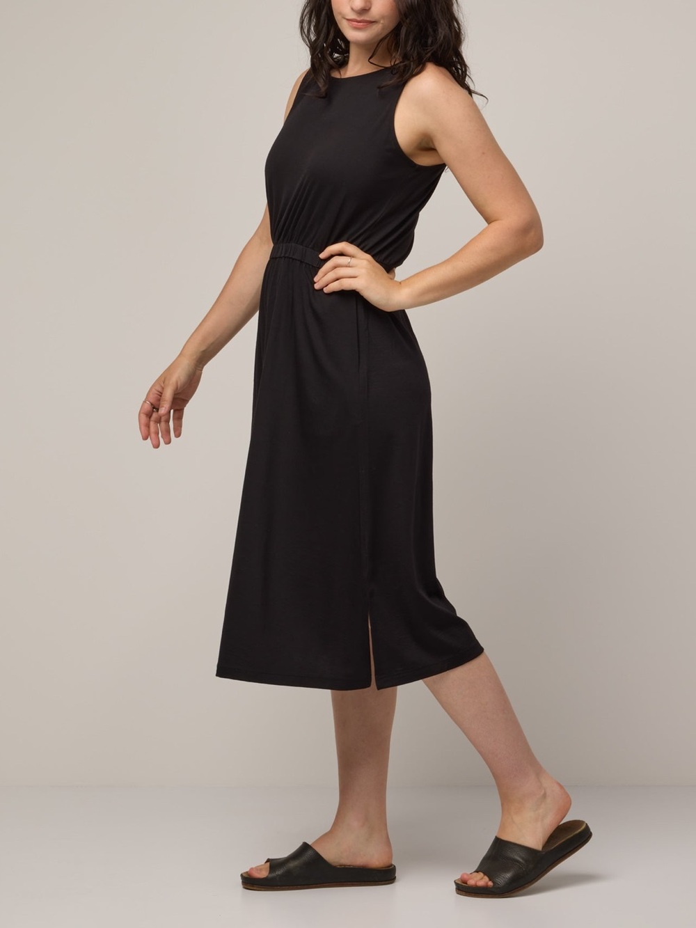 Women’s Wool& Sofia Fit & Flare Merino Wool Sleeveless Midi Dress Black Size M - Picture 2 of 9